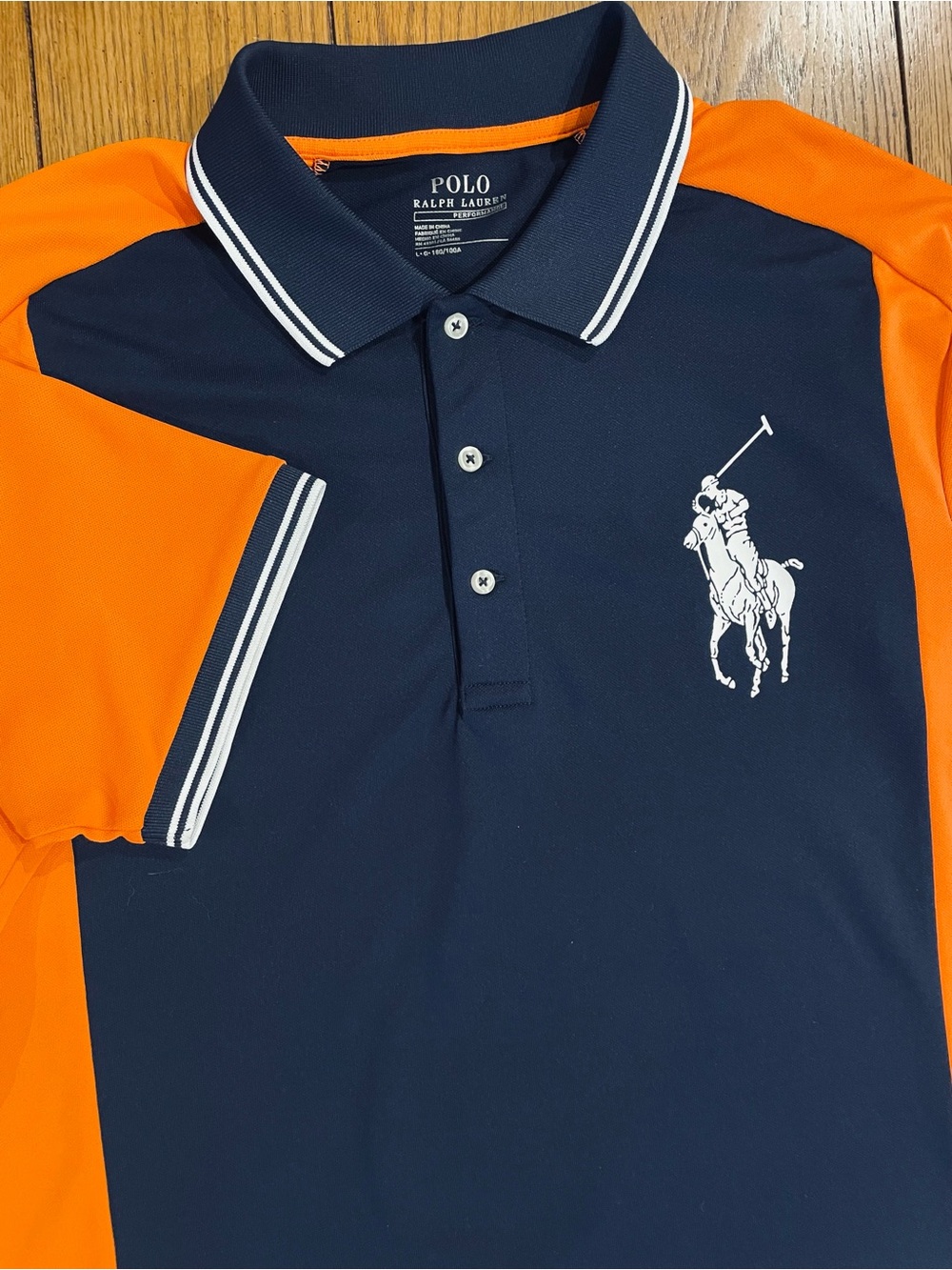 POLO Ralph Lauren Performance Big Pony Polo shirt, large, navy/orange pattern